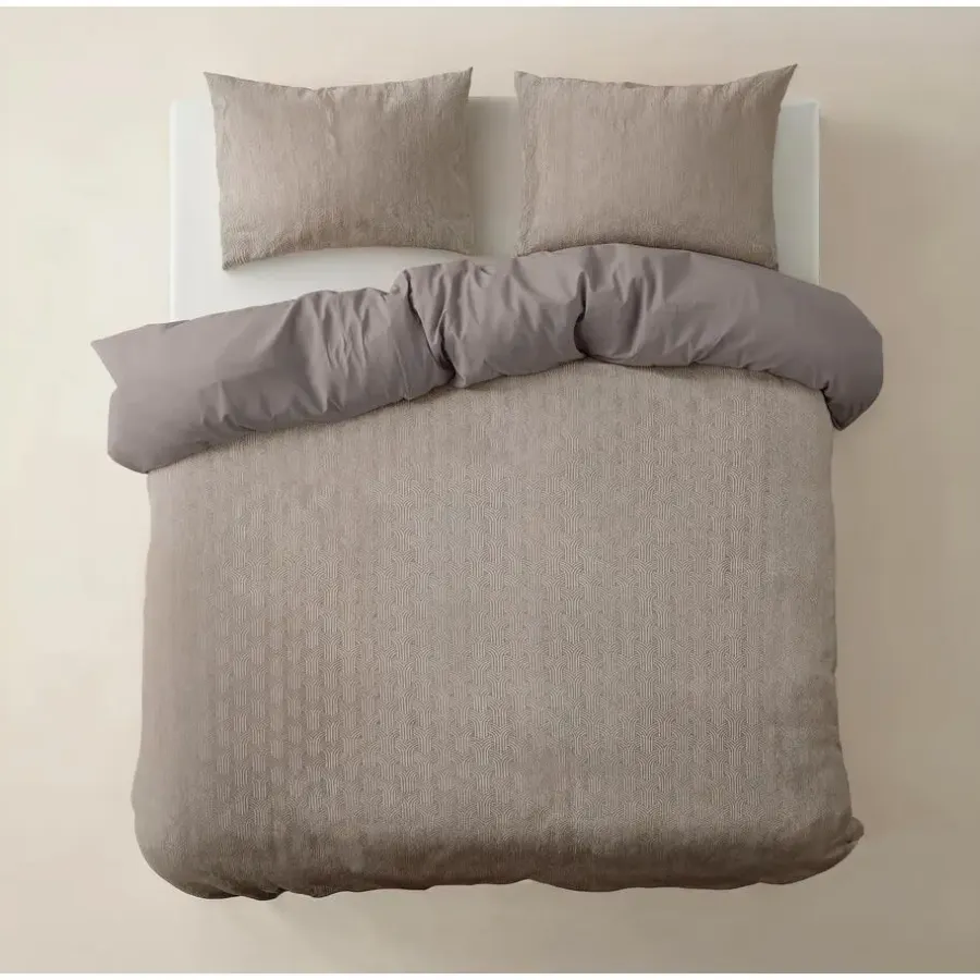 Sleeptime Dekbedovertrek Japandi 240x220 – Flanel Fleece – Zacht & Warm – Taupe