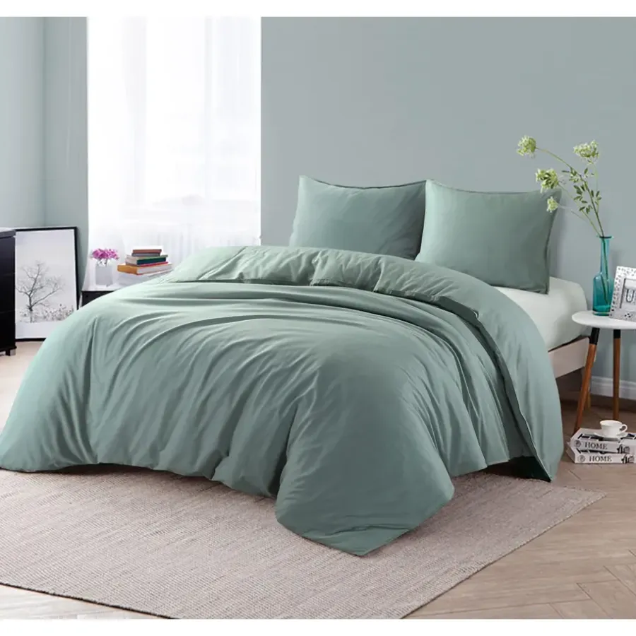 Dekbedovertrekken|2-Persoons Dekbedovertrekken-Leen Bakker Dekbedovertrek Jorrit effen - groen - 200x200/220 cm