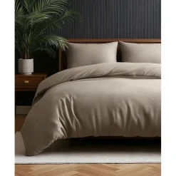 Sleeptime Dekbedovertrek Leaves 240x220 – Fluweelzacht Uni Design – Taupe