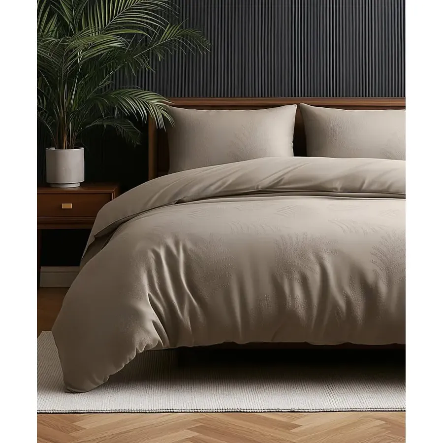Sleeptime Dekbedovertrek Leaves 240x220 – Fluweelzacht Uni Design – Taupe