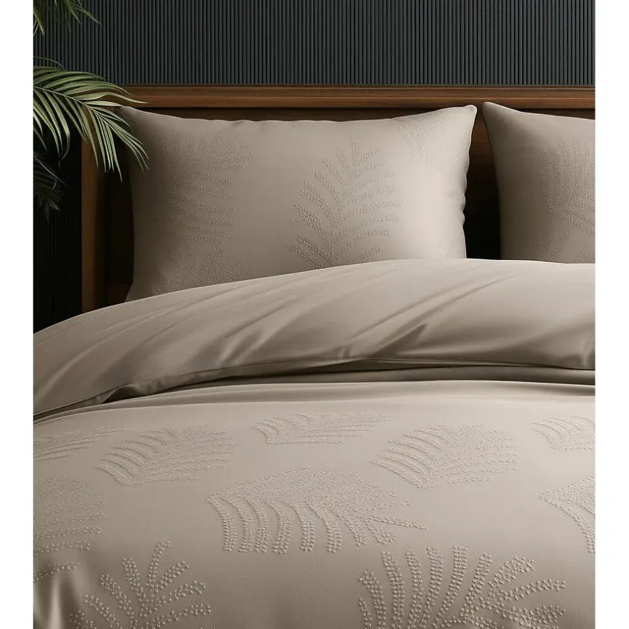 Sleeptime Dekbedovertrek Leaves 240x220 – Fluweelzacht Uni Design – Taupe