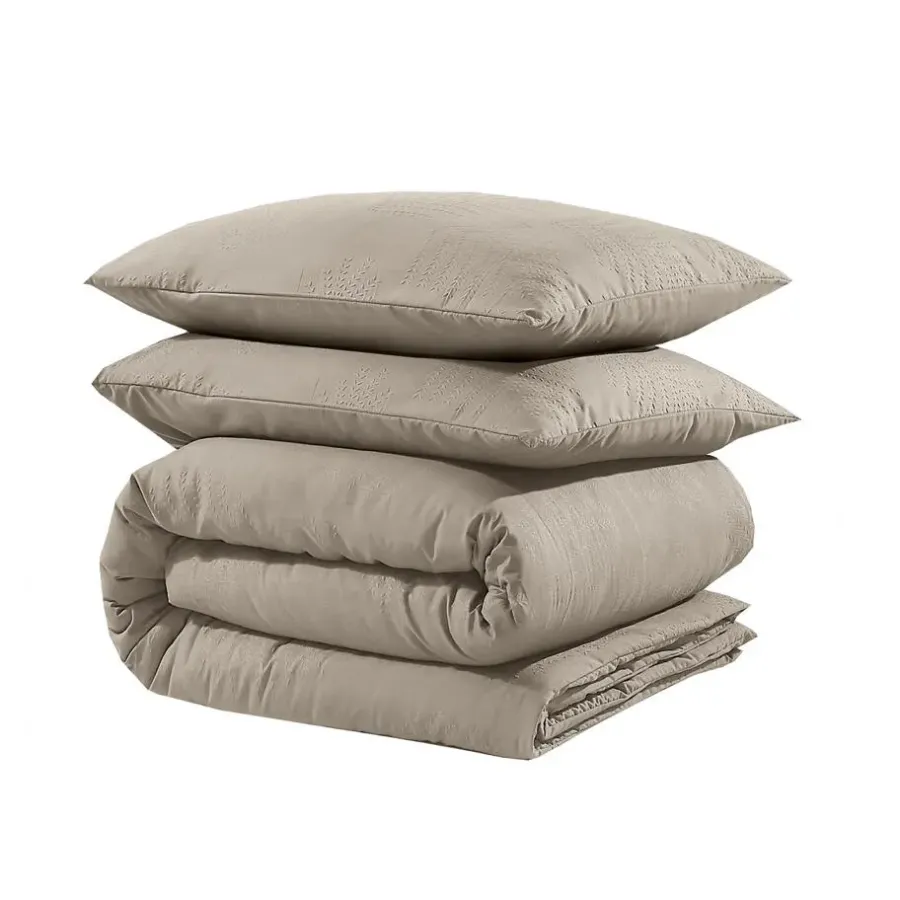Sleeptime Dekbedovertrek Leaves 240x220 – Fluweelzacht Uni Design – Taupe