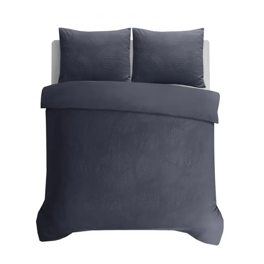 Lits-Jumeaux Dekbedovertrekken-Sleeptime Dekbedovertrek Leaves 240x220 – Fluweelzacht Uni Design – Antraciet