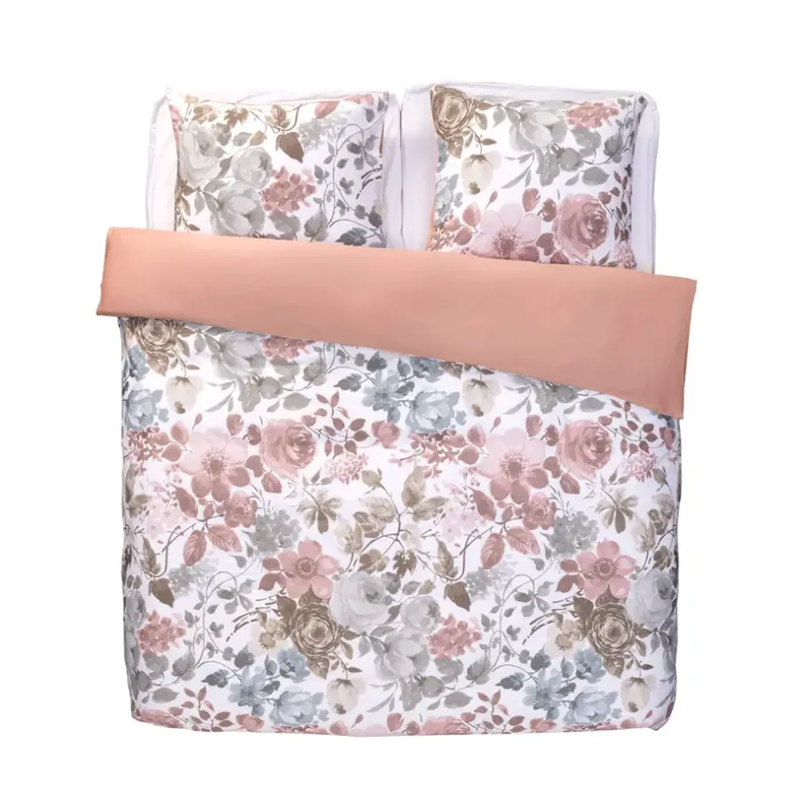Leen Bakker Dekbedovertrek Nova bloemen - wit/roze - 240x200/220 cm