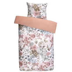 1-Persoons Dekbedovertrekken-Leen Bakker Dekbedovertrek Nova bloemen - wit/roze - 140x200/220 cm