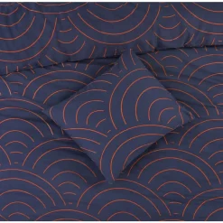 1-Persoons Dekbedovertrekken-Leen Bakker Dekbedovertrek Sendai grafisch - blauw/caramel - 140x200/220 cm