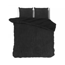 Sleeptime Dekbedovertrek Teddy Rib 240x220 – Fluweelzacht & Knus Design - Zwart
