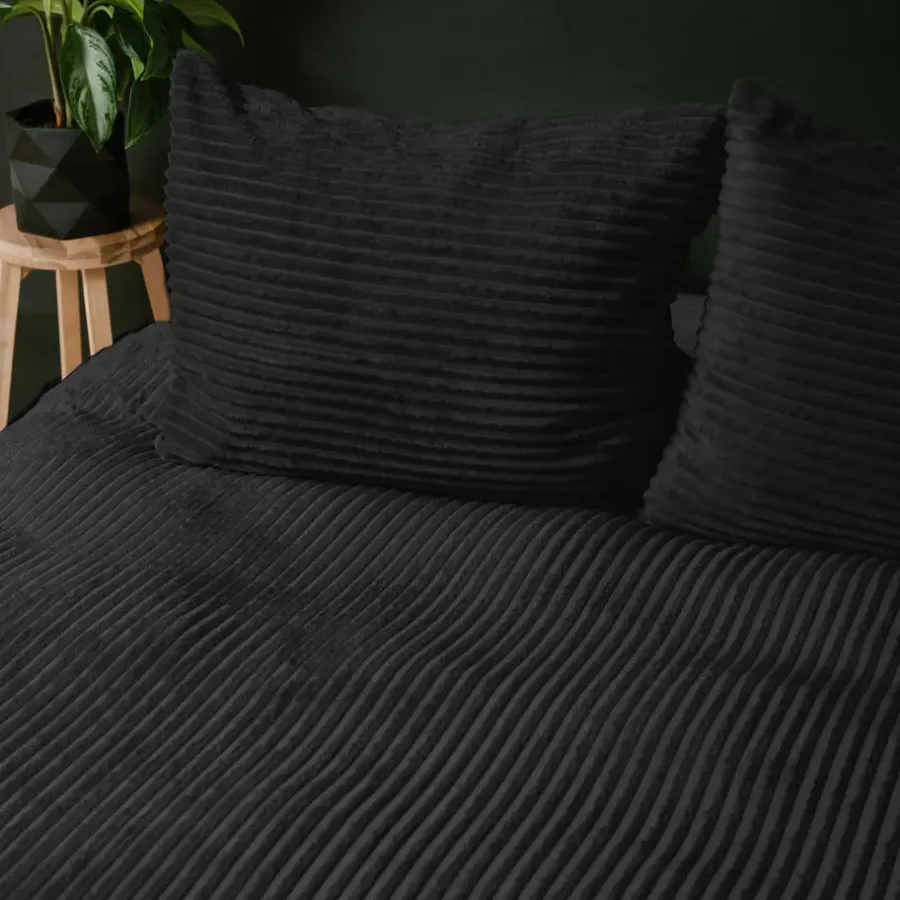 Sleeptime Dekbedovertrek Teddy Rib 240x220 – Fluweelzacht & Knus Design - Zwart