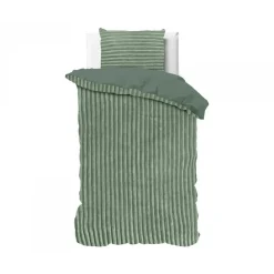 1-Persoons Dekbedovertrekken-Sleeptime Dekbedovertrek Teddy Rib 140x220 – Fluweelzacht & Knus Design - Groen