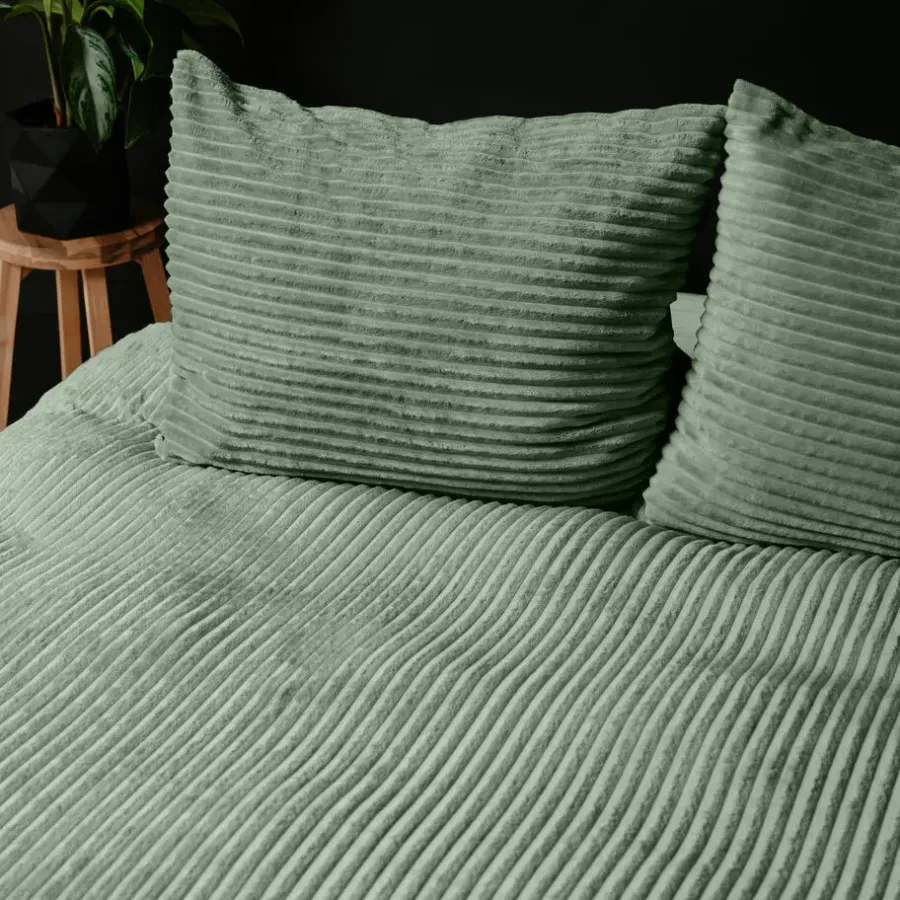 1-Persoons Dekbedovertrekken-Sleeptime Dekbedovertrek Teddy Rib 140x220 – Fluweelzacht & Knus Design - Groen