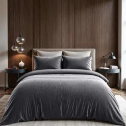 Dekbedovertrekken|Lits-Jumeaux Dekbedovertrekken-Sleeptime Dekbedovertrek Velvet Cartier 240x220 – Fluweelzacht Uni Design – Antraciet