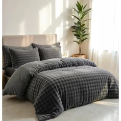 Sleeptime Dekbedovertrek 240x220 – Pompom Design & Warm Flanel Fleece - Antraciet