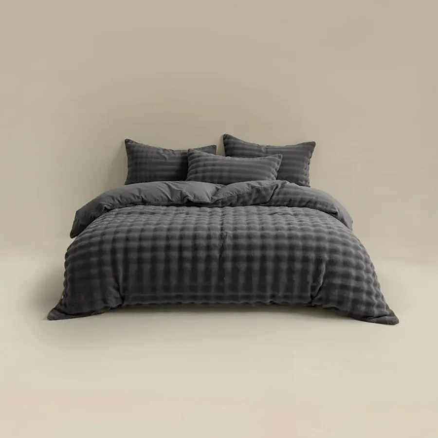Sleeptime Dekbedovertrek 240x220 – Pompom Design & Warm Flanel Fleece - Antraciet