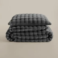 2-Persoons Dekbedovertrekken-Sleeptime Dekbedovertrek 200x220 – Pompom Design & Warm Flanel Fleece - Antraciet