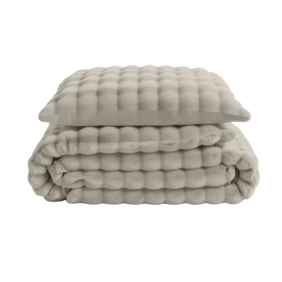 Sleeptime Dekbedovertrek 240x220 – Pompom Design & Warm Flanel Fleece - Beige