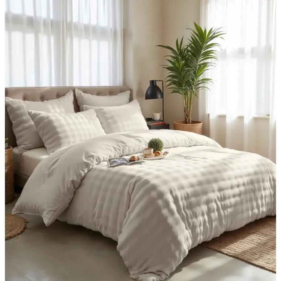 Sleeptime Dekbedovertrek 240x220 – Pompom Design & Warm Flanel Fleece - Beige