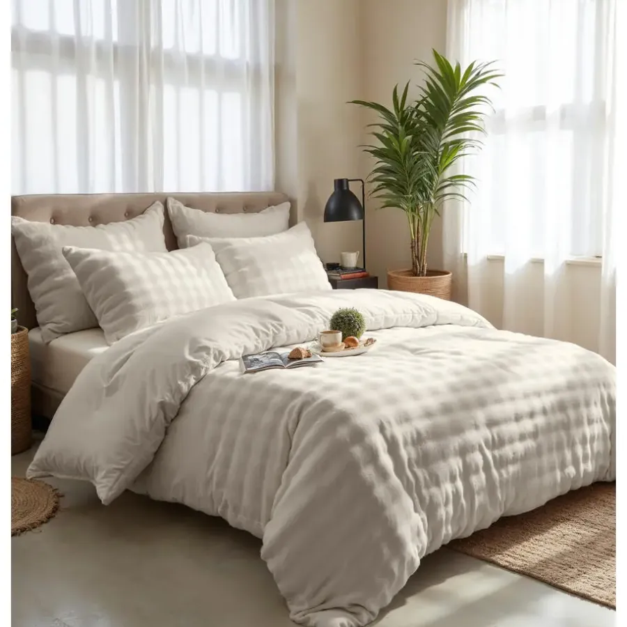 Sleeptime Dekbedovertrek 240x220 – Pompom Design & Warm Flanel Fleece - Beige