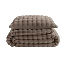 Sleeptime Dekbedovertrek 140x220 – Pompom Design & Warm Flanel Fleece - Taupe