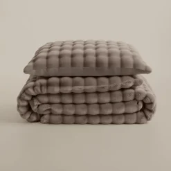 Sleeptime Dekbedovertrek 140x220 – Pompom Design & Warm Flanel Fleece - Taupe