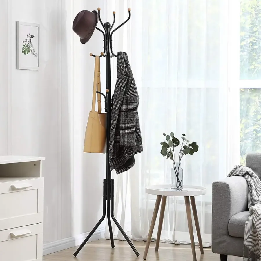 Kapstokken-ACAZA Design Kapstok - 12 Haken - Staande kapstok - 182 cm - Zwart