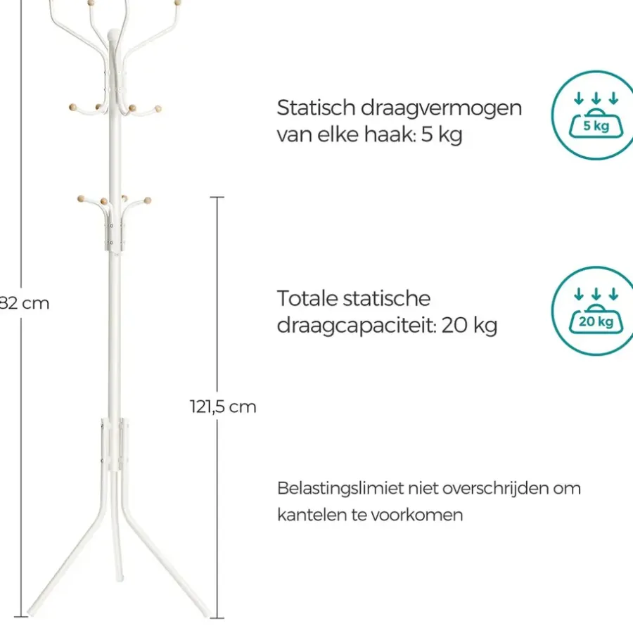 Kapstokken-ACAZA Design Kapstok met 12 Haken - Perfect in een Inkom hal - 182 cm - Wit