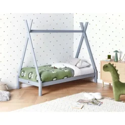 1-Persoons Bedden-Beliani DEVAY - Kinderbed - Grijs - 90 x 200 cm - Grenenhout