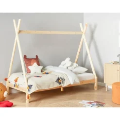 1-Persoons Bedden-Beliani DEVAY - Kinderbed - Lichtbruin - 90 x 200 cm - Grenenhout