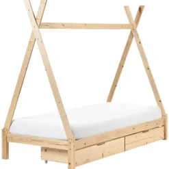 1-Persoons Bedden-Beliani DEVAY - Kinderbed - Lichtbruin - 90 x 200 cm - Dennenhout