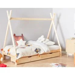 1-Persoons Bedden-Beliani DEVAY - Kinderbed - Lichtbruin - 90 x 200 cm - Dennenhout
