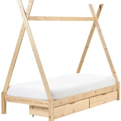 1-Persoons Bedden-Beliani DEVAY - Kinderbed - Lichtbruin - 90 x 200 cm - Dennenhout
