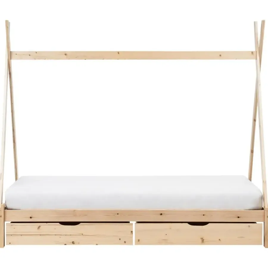 1-Persoons Bedden-Beliani DEVAY - Kinderbed - Lichtbruin - 90 x 200 cm - Dennenhout