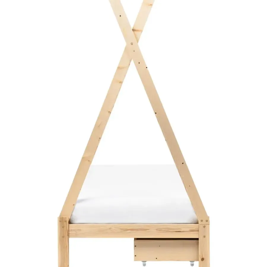 1-Persoons Bedden-Beliani DEVAY - Kinderbed - Lichtbruin - 90 x 200 cm - Dennenhout