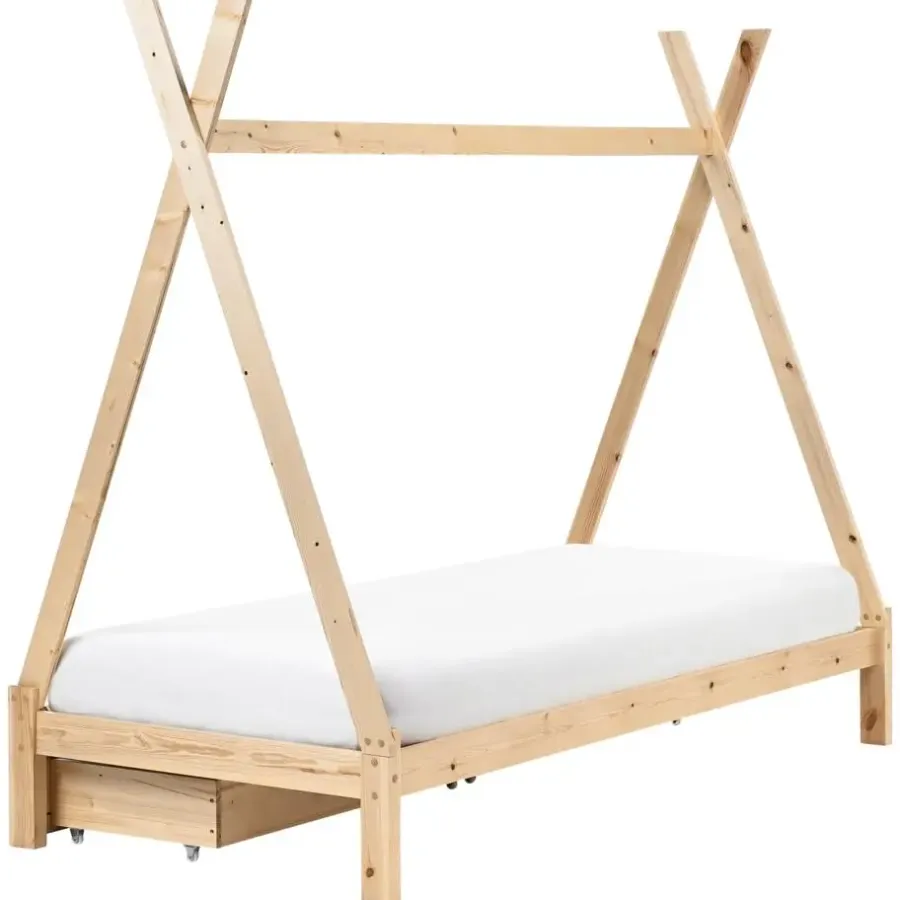 1-Persoons Bedden-Beliani DEVAY - Kinderbed - Lichtbruin - 90 x 200 cm - Dennenhout