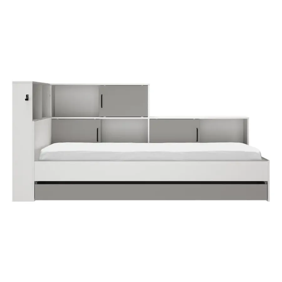 Kinderbedden-DIAGONE Bed Erwan - Opbergruimte - 90x200cm - Grijs/Wit