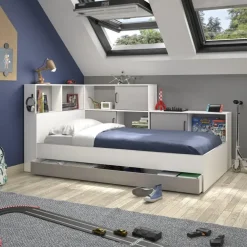 Kinderbedden-DIAGONE Bed Erwan - Opbergruimte - 90x200cm - Grijs/Wit