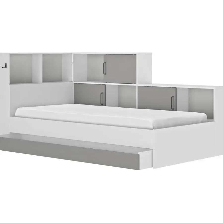 Kinderbedden-DIAGONE Bed Erwan - Opbergruimte - 90x200cm - Grijs/Wit