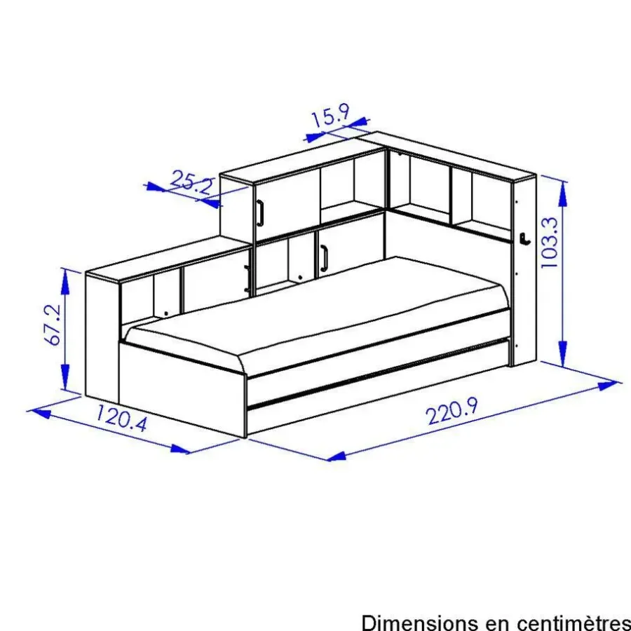 Kinderbedden-DIAGONE Bed Erwan - Opbergruimte - 90x200cm - Grijs/Wit