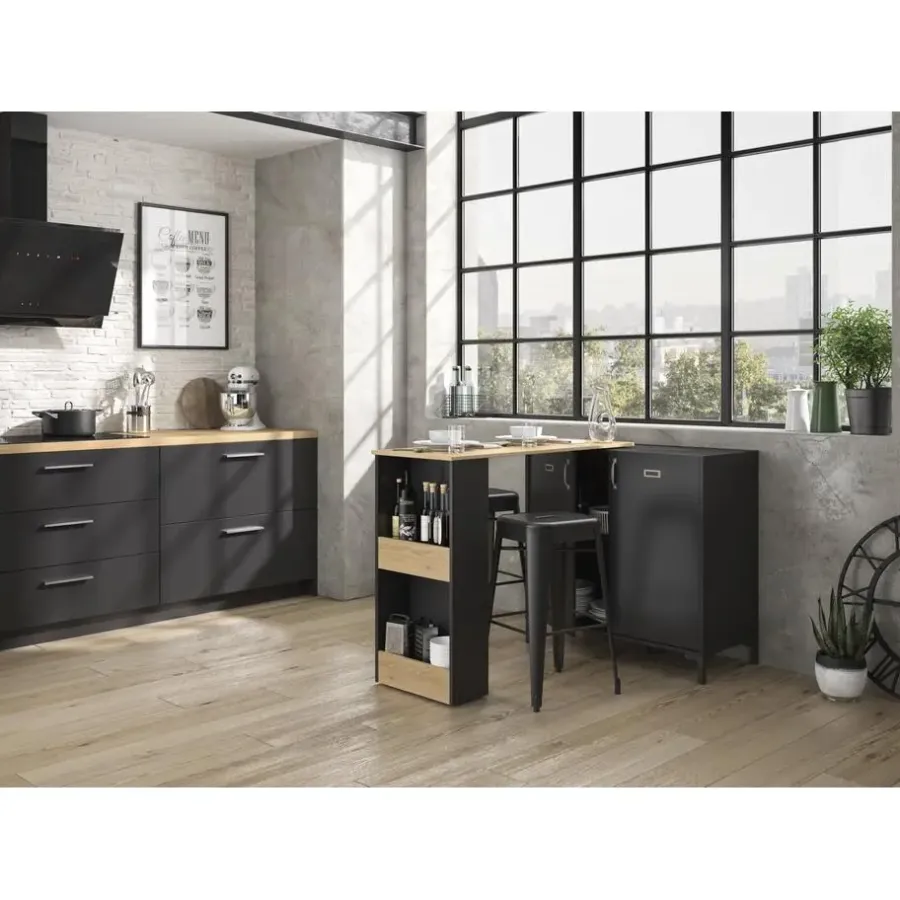 Bartafels-DIAGONE Draaibare bar Manchester - zwart/eikenlook