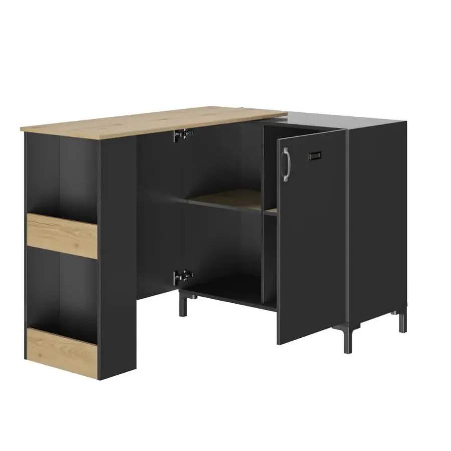 Bartafels-DIAGONE Draaibare bar Manchester - zwart/eikenlook