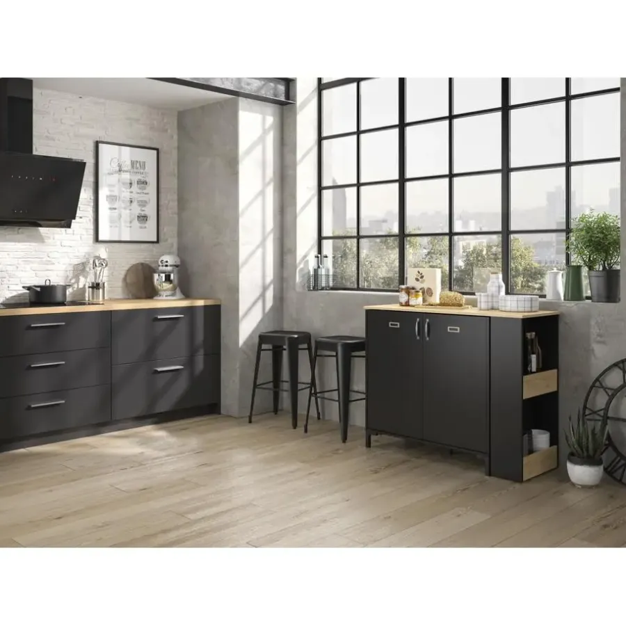 Bartafels-DIAGONE Draaibare bar Manchester - zwart/eikenlook