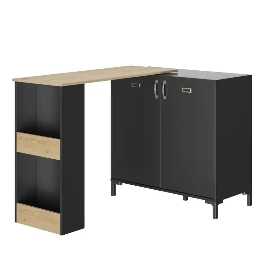 Bartafels-DIAGONE Draaibare bar Manchester - zwart/eikenlook
