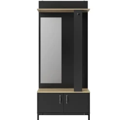 Kapstokken-DIAGONE Entreekast Store - Incl stang en spiegel - 190 cm hoog - Zwart