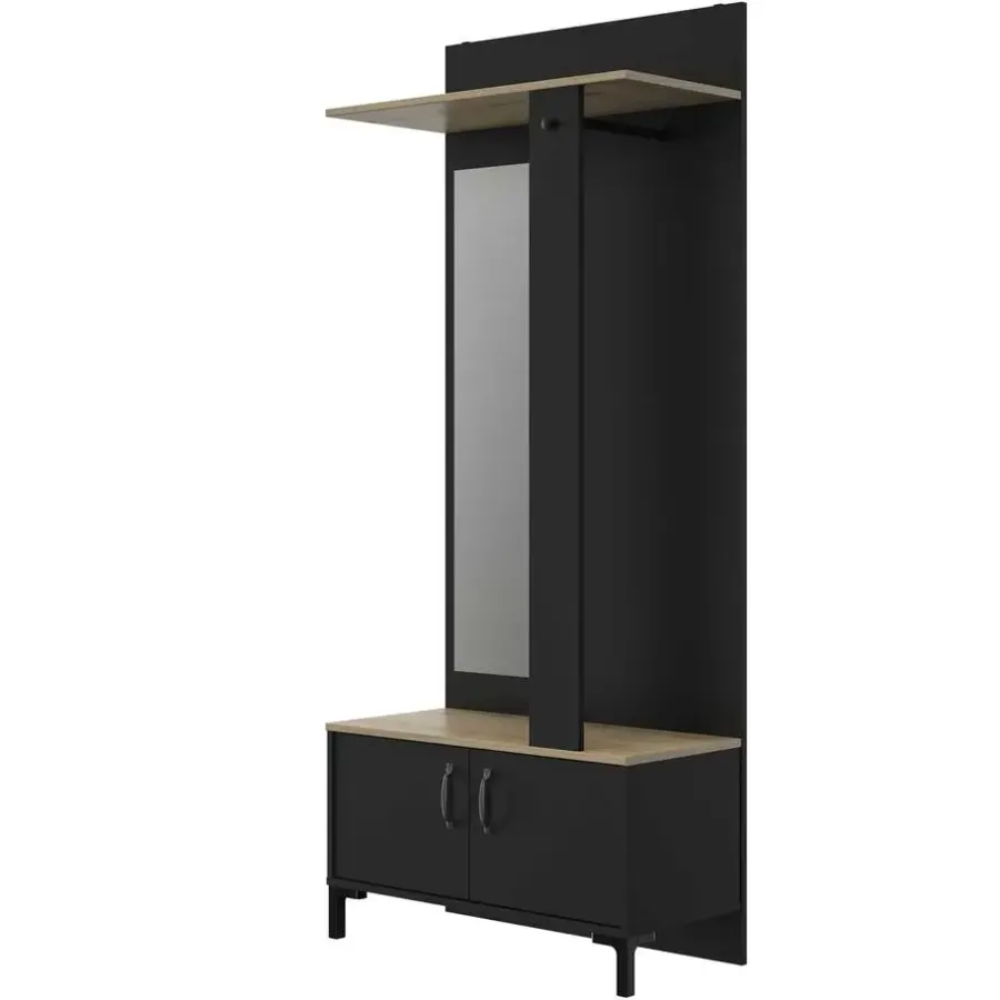 Kapstokken-DIAGONE Entreekast Store - Incl stang en spiegel - 190 cm hoog - Zwart