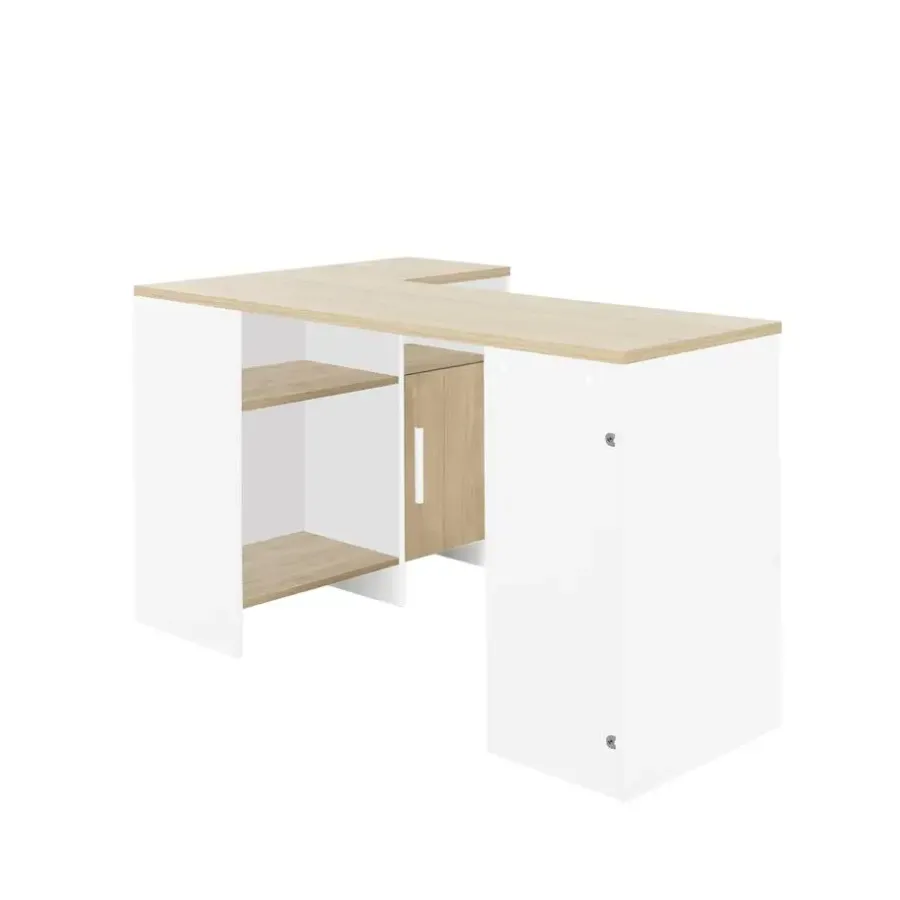 DIAGONE Hoekbureau Liverpool - 1 deur 3 vakken -Wit/Eikenkleur