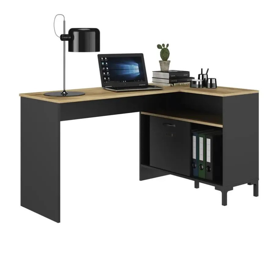 DIAGONE Hoekbureau Manchester - 136x88cm - Zwart/Eikenkleur