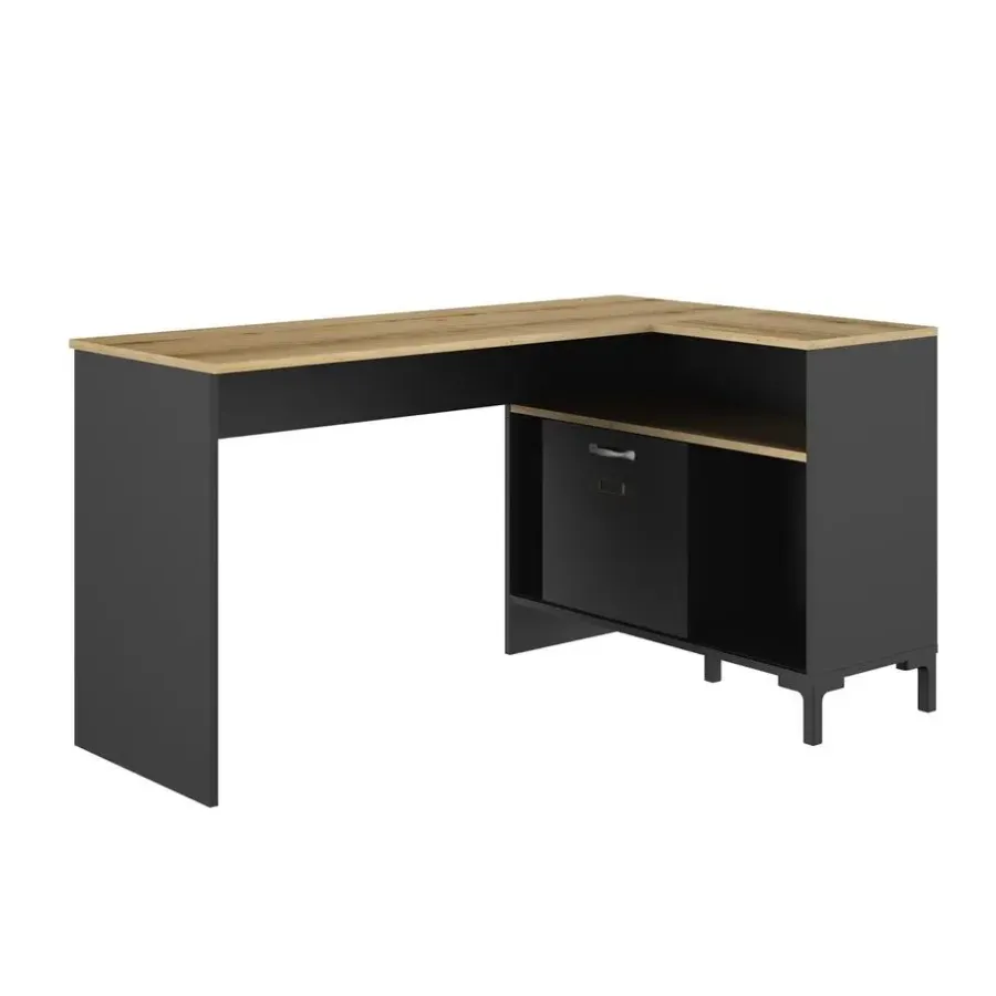 DIAGONE Hoekbureau Manchester - 136x88cm - Zwart/Eikenkleur