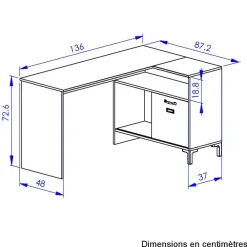 DIAGONE Hoekbureau Manchester - 136x88cm - Zwart/Eikenkleur
