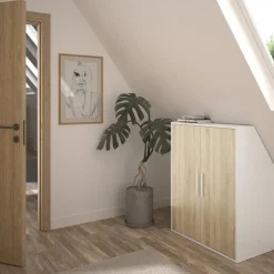 DIAGONE Kledingkast Under - onder trap of plafond 2 deuren - wit/hout