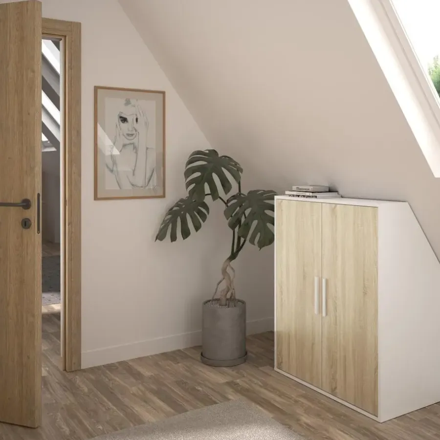 DIAGONE Kledingkast Under - onder trap of plafond 2 deuren - wit/hout