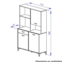 Buffetkasten-DIAGONE Microgolfkast Manchester - 119 x 41 x 180 cm - Helvezia Oak-design